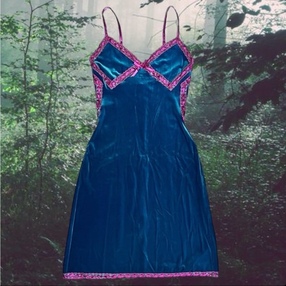 RARE Vintage Betsey Johnson New York Velvet Lace Ribbon Sequin Slip Dress - Picture 12 of 12